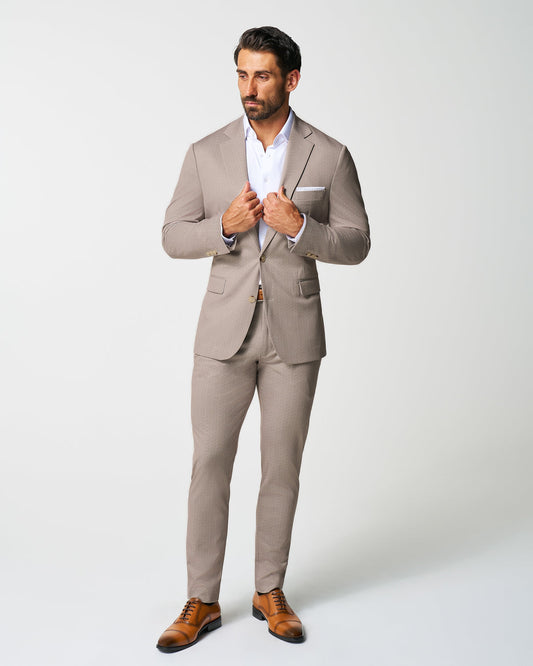 Athletic Fit Stretch Suit - Tan Herringbone