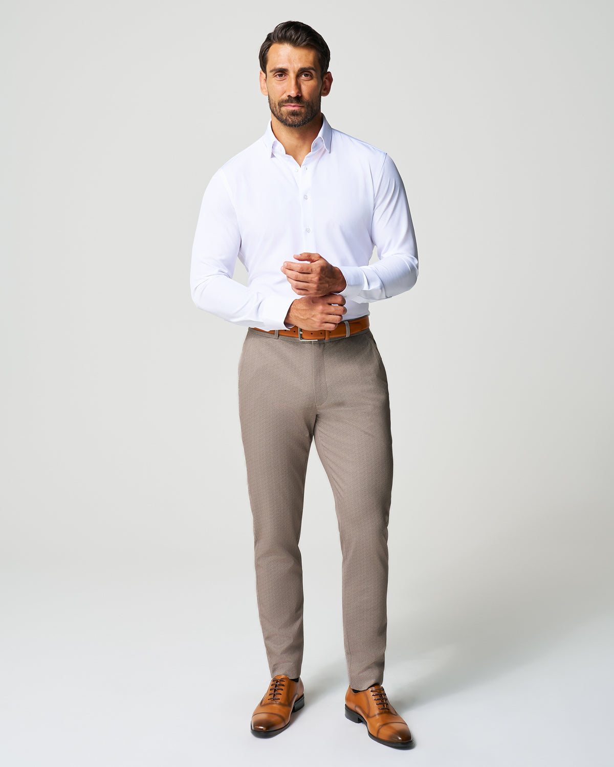 Athletic Fit Stretch Suit - Tan Herringbone