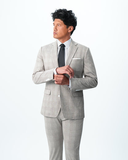 Athletic Fit Stretch Suit - Tan Plaid