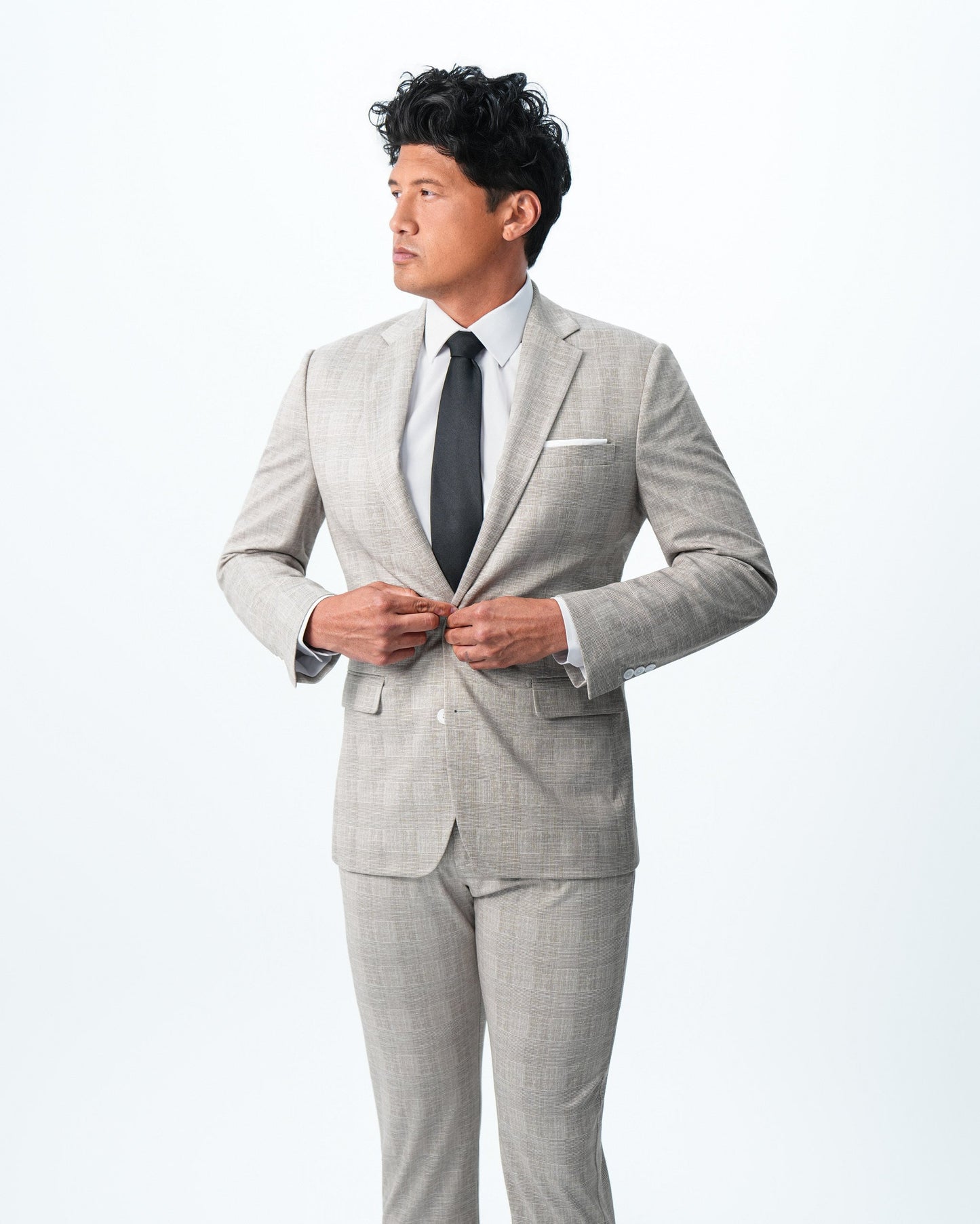 Athletic Fit Stretch Suit - Tan Plaid