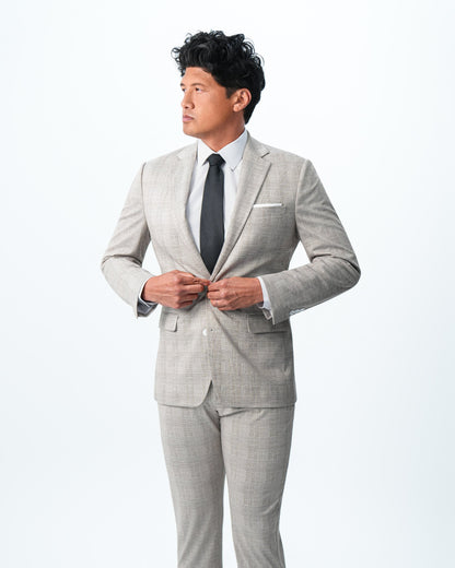 Athletic Fit Stretch Suit - Tan Plaid