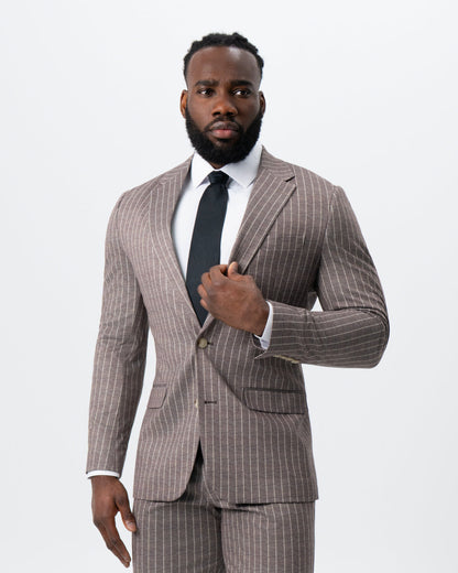 Athletic Fit Stretch Suit - Textured Light Brown with Cream Stripe