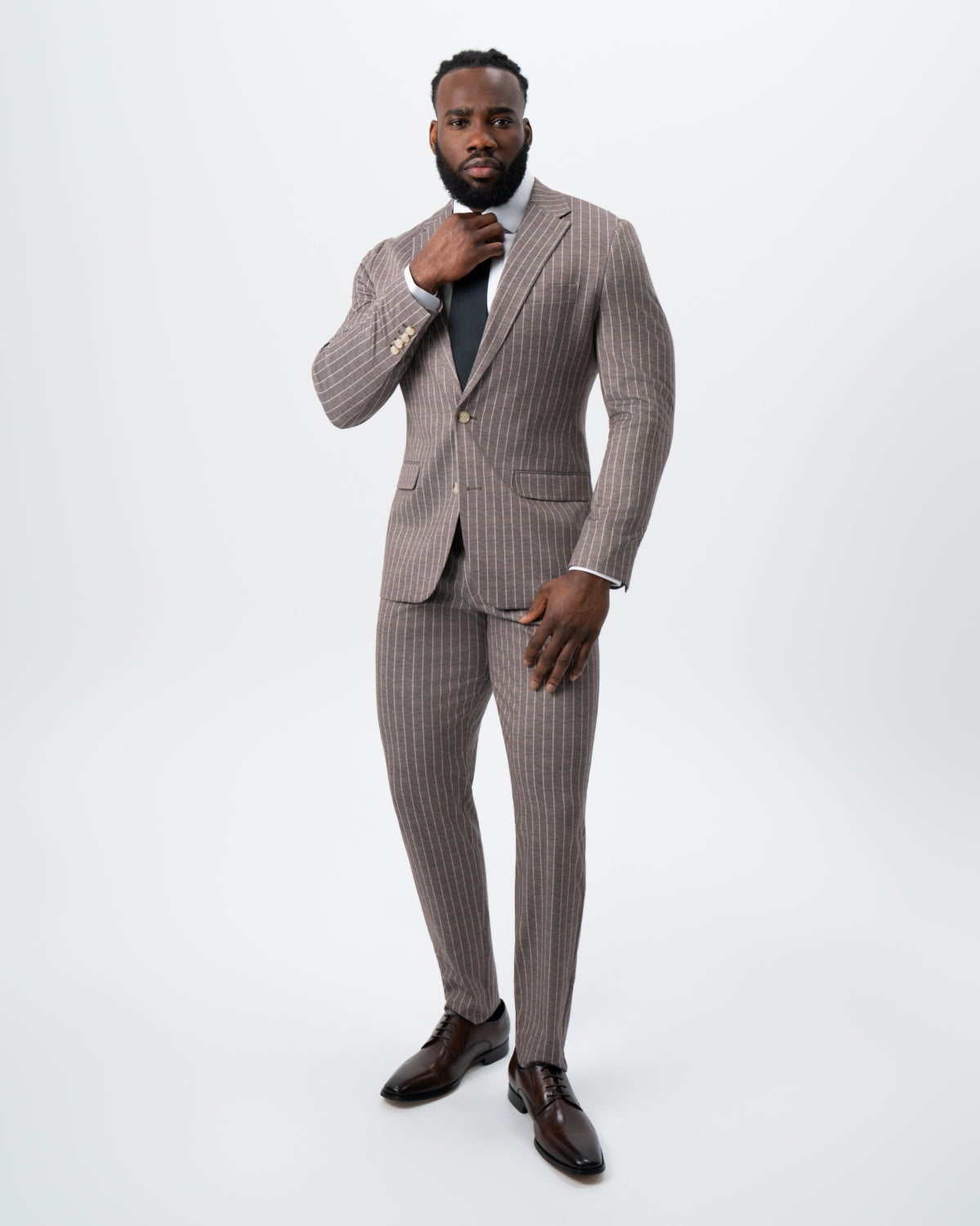 Athletic Fit Stretch Suit - Textured Light Brown with Cream Stripe