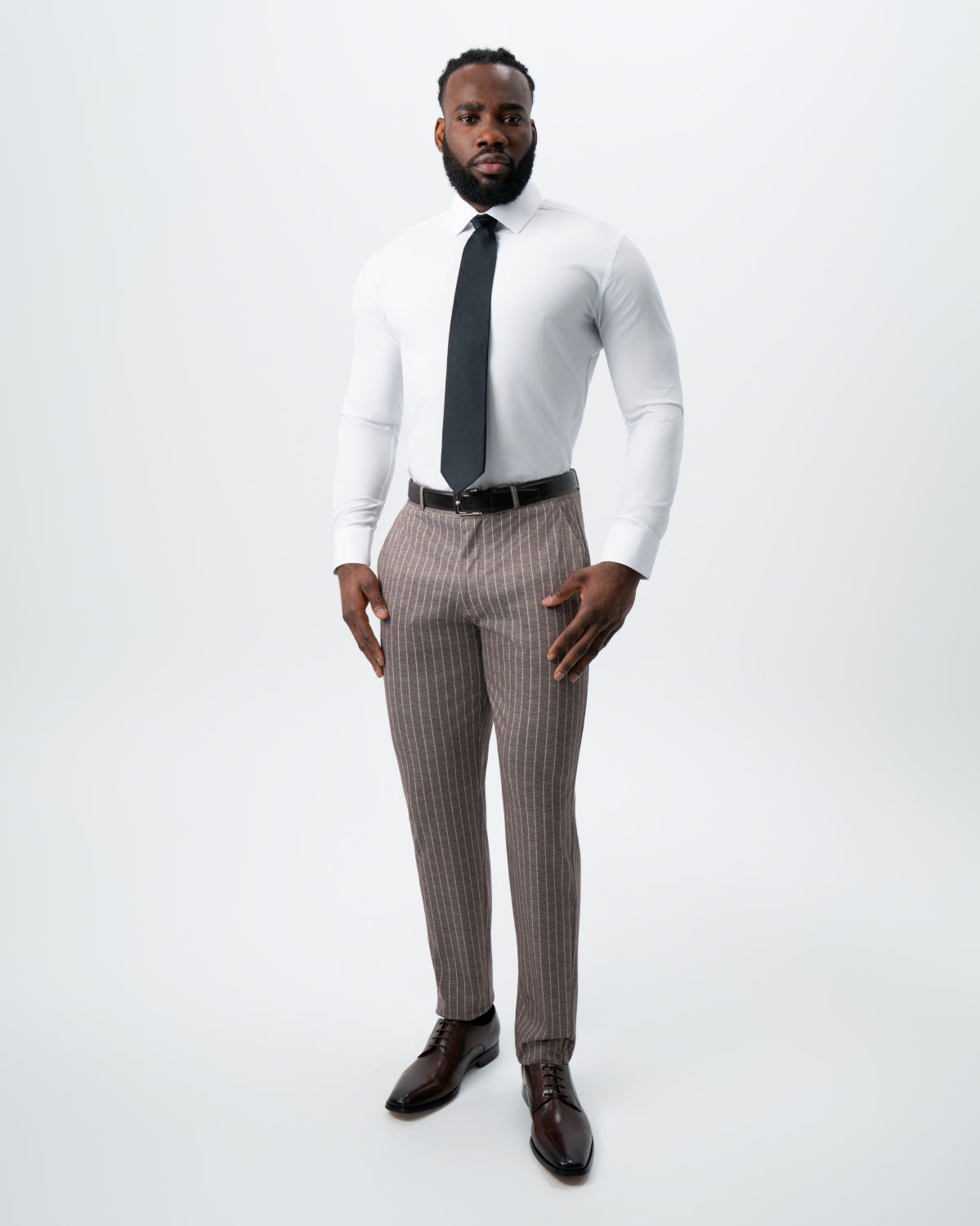 Athletic Fit Stretch Suit - Textured Light Brown with Cream Stripe