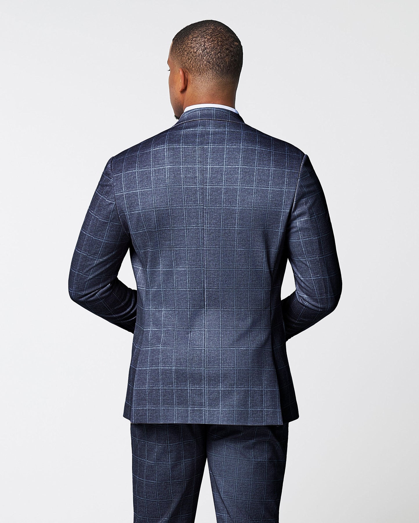 Athletic Fit Stretch Blazer - Textured Navy with White Windowpane