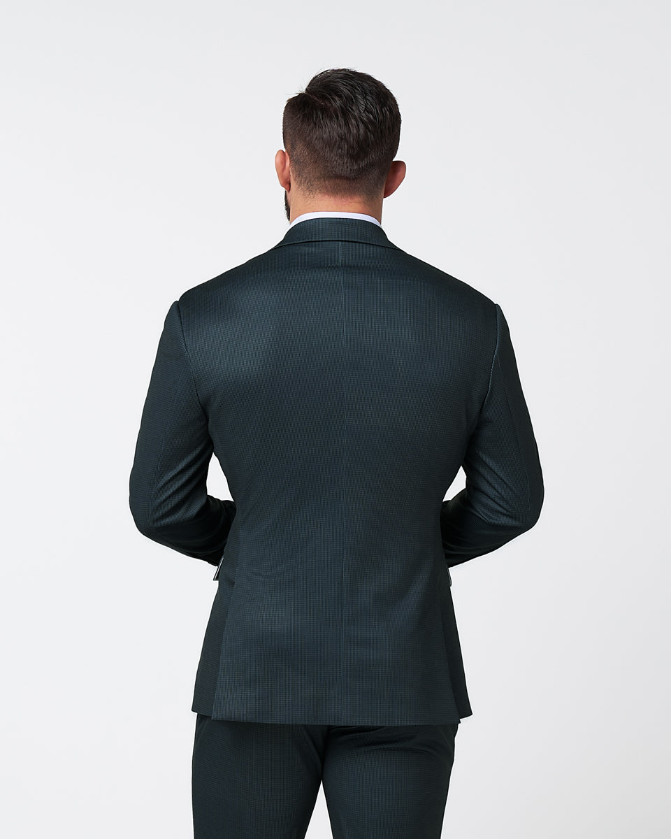 Athletic Fit Stretch Suit - Navy and Light Blue Microcheck