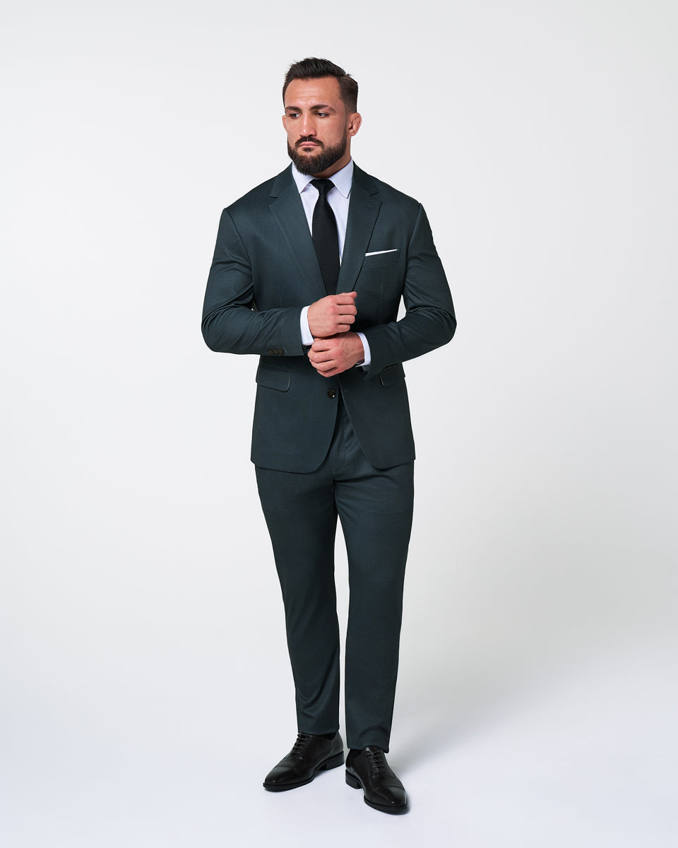 Athletic Fit Stretch Suit - Navy and Light Blue Microcheck
