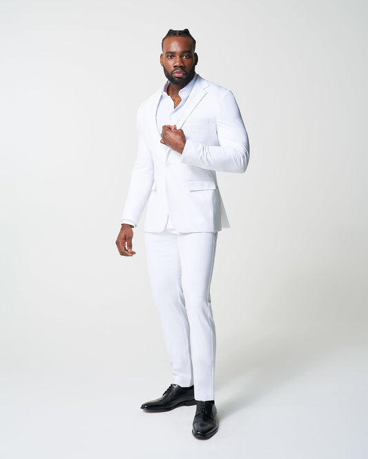 Athletic Fit Stretch Suit - Solid White