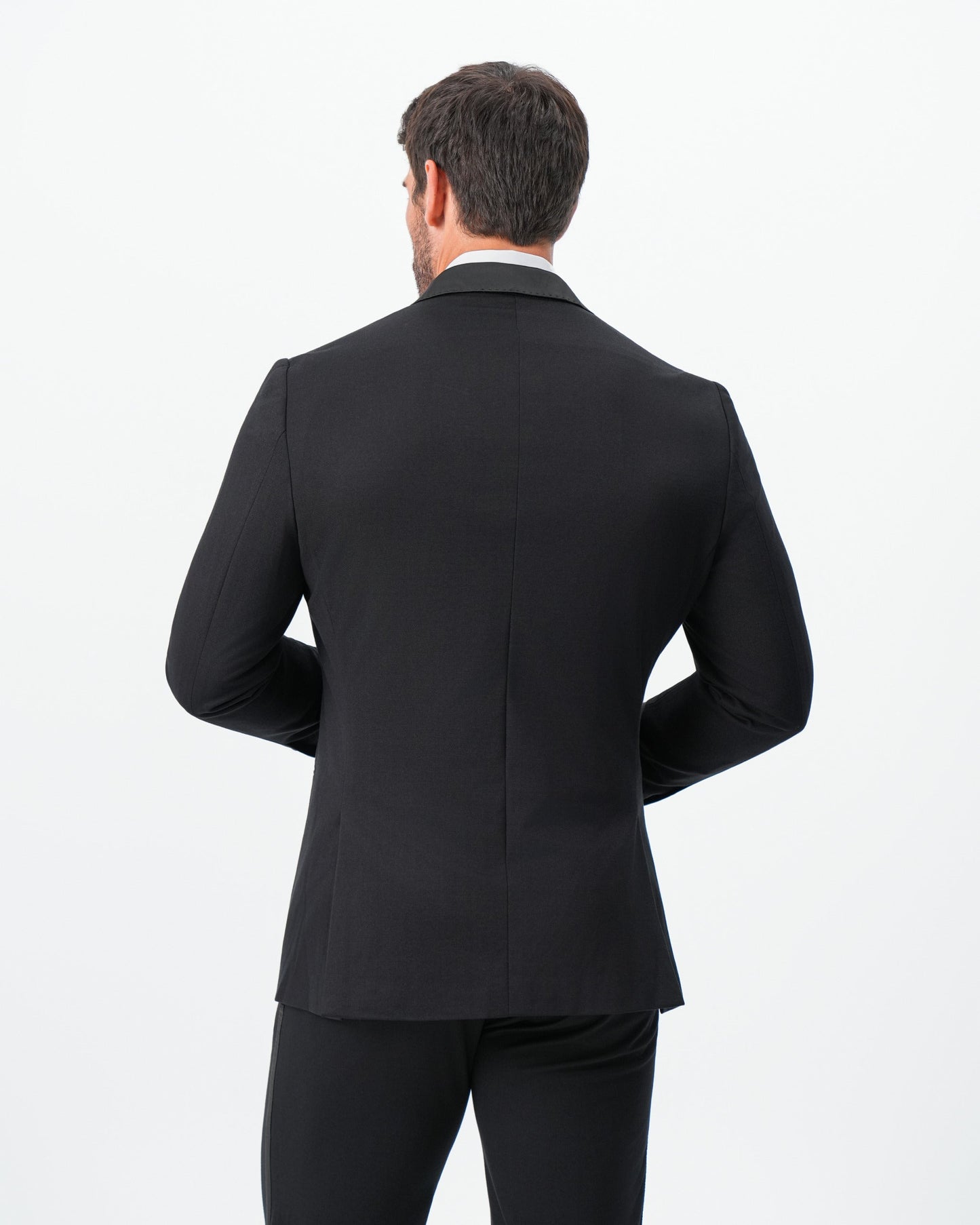 Athletic Fit Stretch Tuxedo Jacket - Double Breasted Solid Black with Peak Lapel