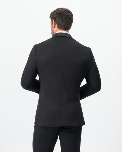 Athletic Fit Stretch Tuxedo Jacket - Double Breasted Solid Black with Peak Lapel