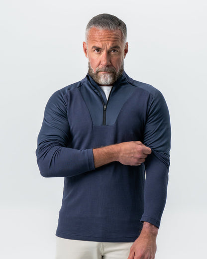 Waffle Knit Quarter Zip - Navy