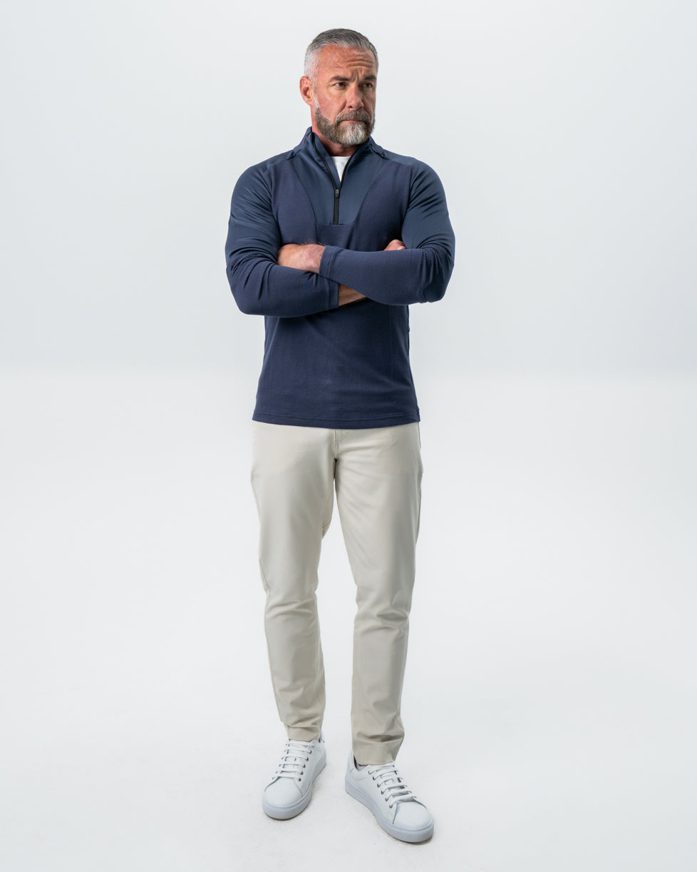 Waffle Knit Quarter Zip - Navy