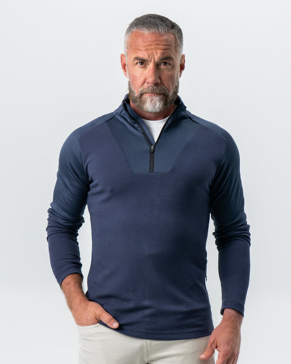 Waffle Knit Quarter Zip - Navy