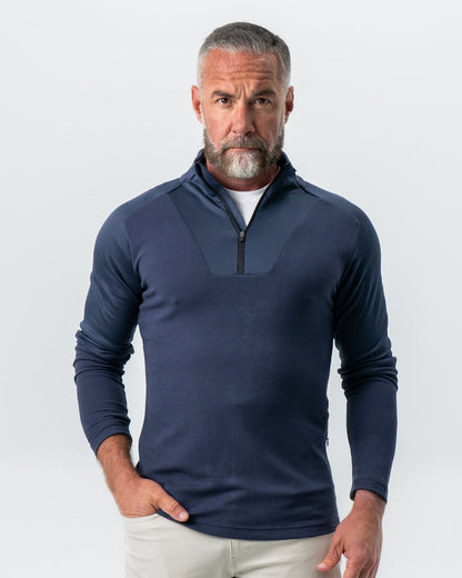 Waffle Knit Quarter Zip - Navy